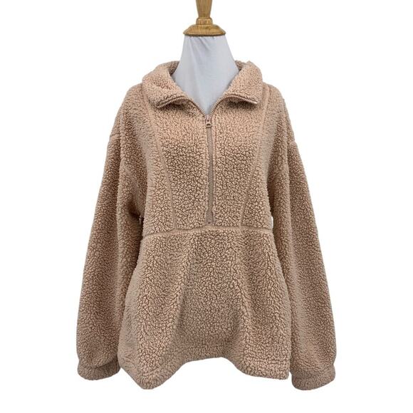 Koolaburra by Ugg Sweater Women L Large Pale Pink Sherpa Quarter Zip Funnel Neck - Picture 1 of 14